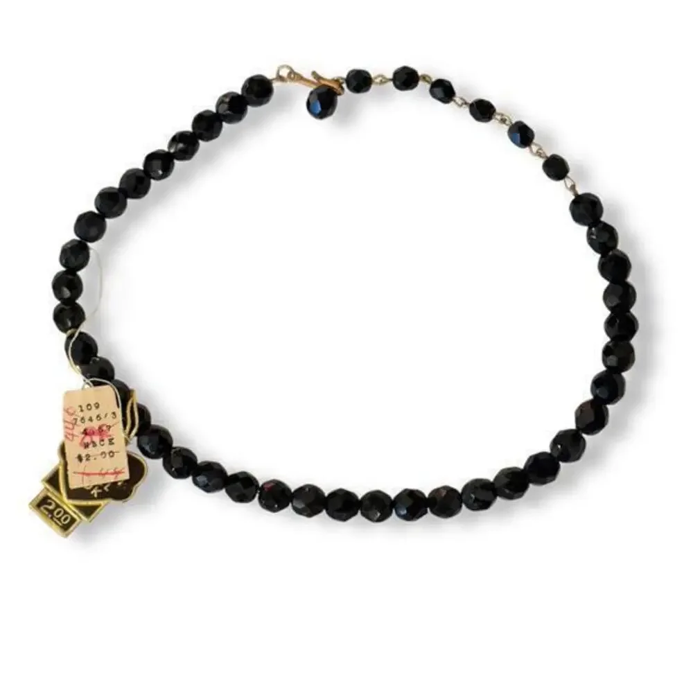 Vintage Laguna Black Jet Crystal Faceted Beaded Necklace NWT Estate Jewelry 28”